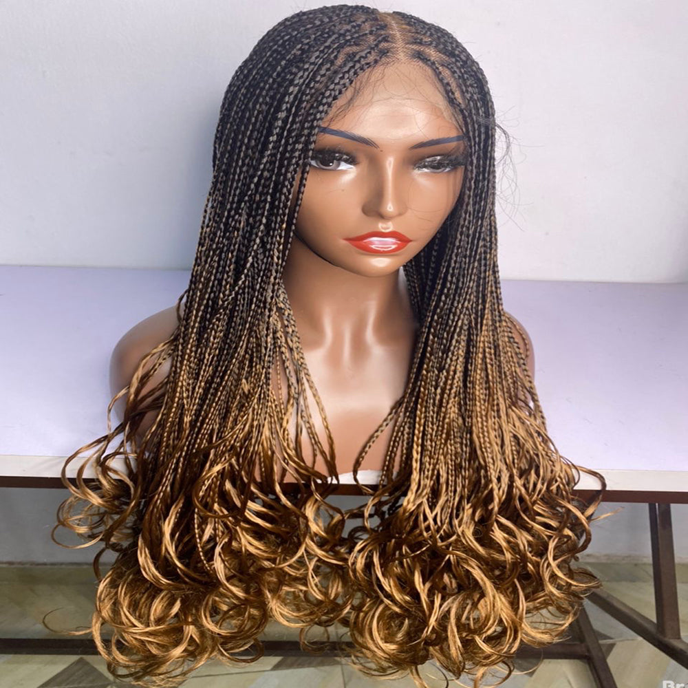 Milano Knotless Box braids wig Spanish curls - BraidedWigsByDonna